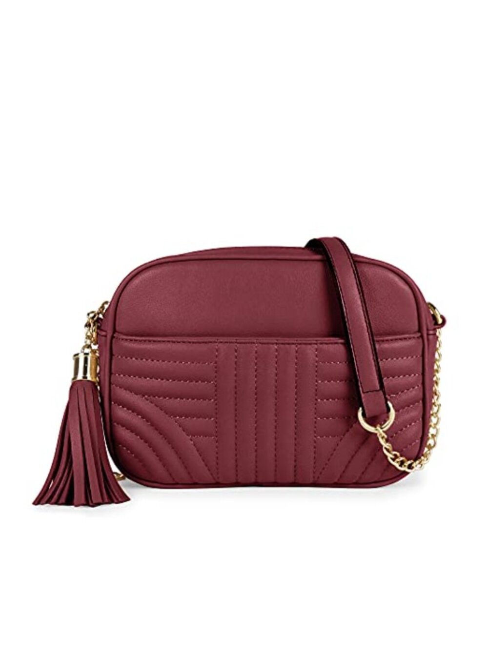 Quilted Crossbody Bag Vegan Leather Tassel Camera Purse